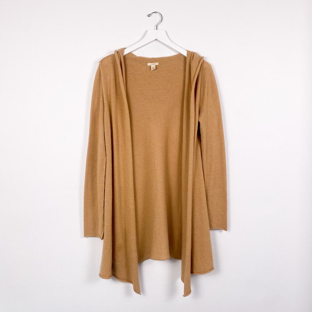 Caslon Hooded Wool Blend Cardigan Sweater Camel Small